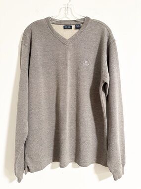 IZOD Men's Heather Grey V-Neck Sweater Size Medium Cotton Blend